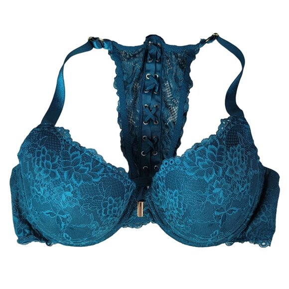 Fox & Royal Lace Up Racerback Bra Green 42DD Underwire Adj Ribbon Front Close - Picture 1 of 11